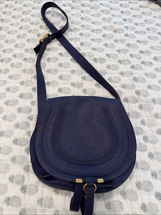 Chloe Handbags - Chloe Leather Marcie Medium Saddle Bag - blue purple